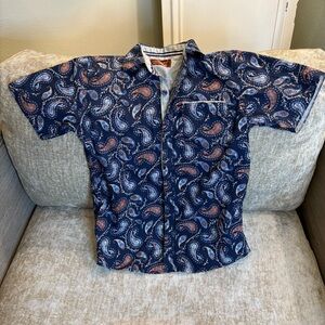 Paisley Print Kids Button Down Shirt - Navy and Orange